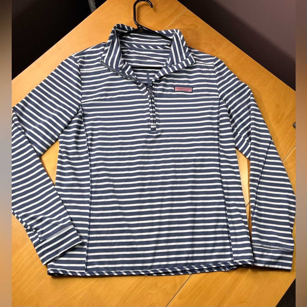 ❌sold❌Vineyard Vines Shep Shirt Women's M 1/4 Zip Blue Striped Pullover Quick